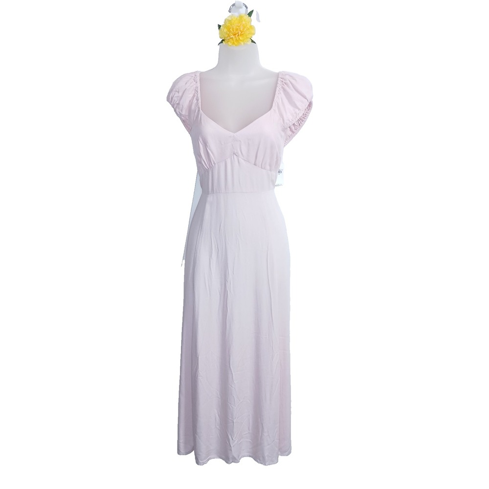 Old Navy Women Short Sleeve Fit Flare Midi Dress M Pastel Pink Babydoll Cottage
